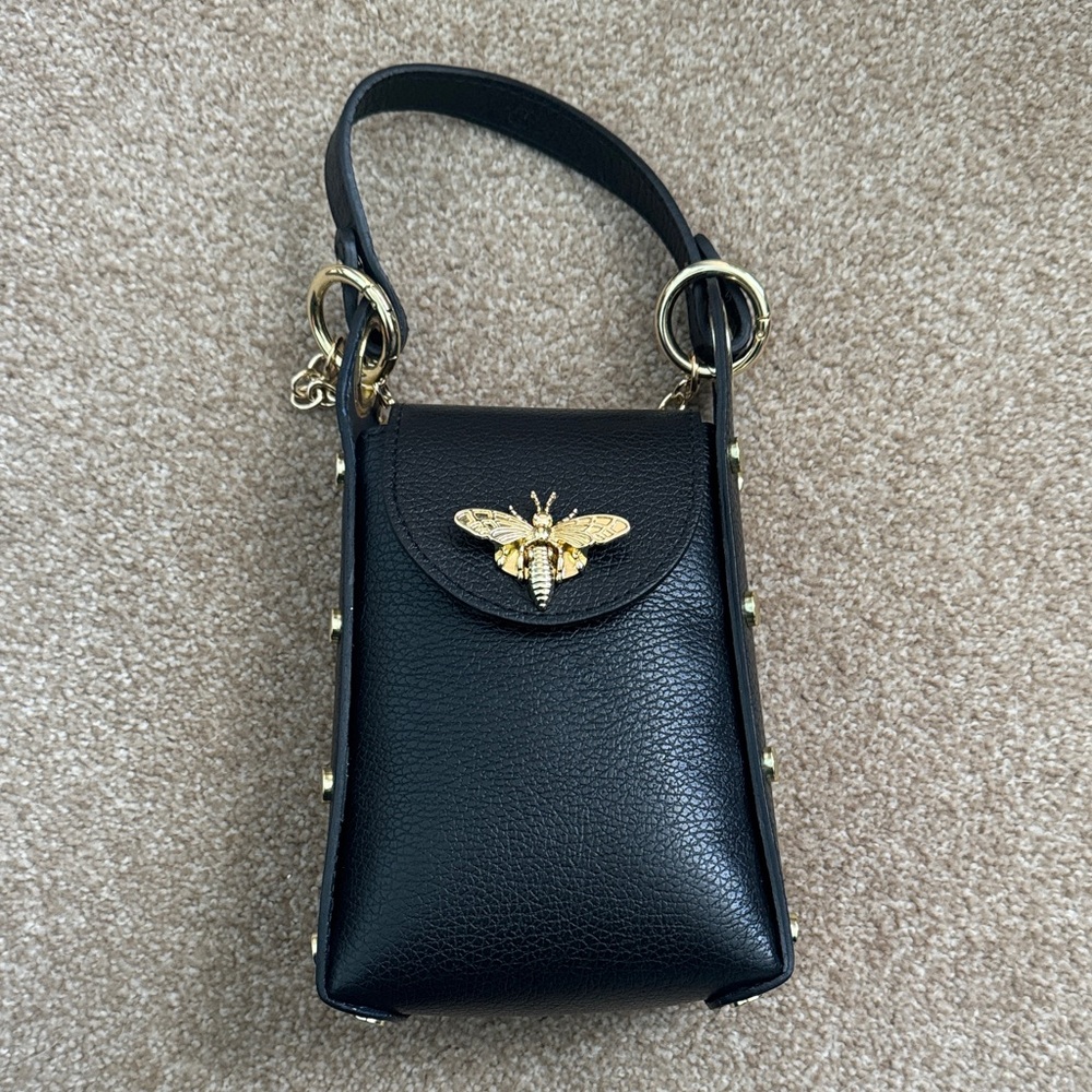 Genuine leather made in Italy Bag with Gold Bee Accent